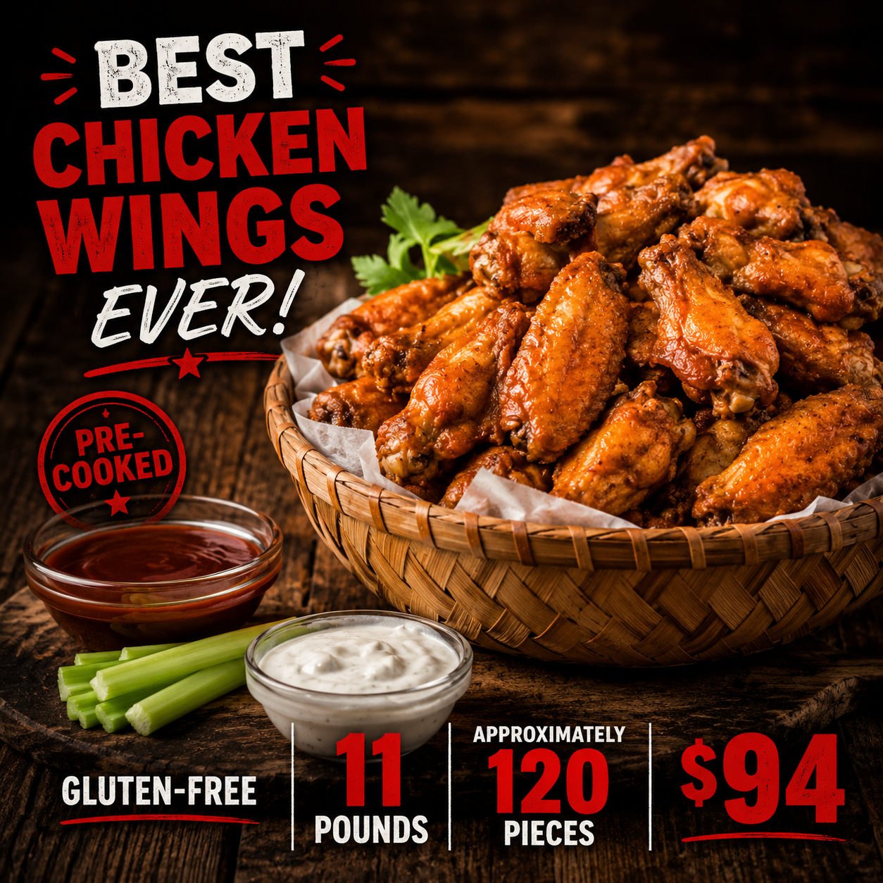 WINGIN' IT Case Precooked Chicken Wings 11lbs *GLUTEN FREE
