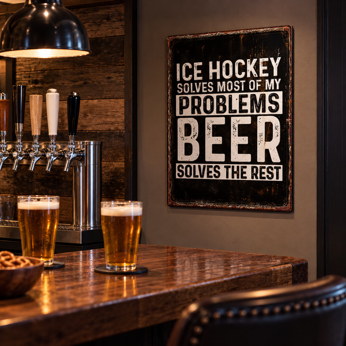Ice Hockey and Beer Metal Sign