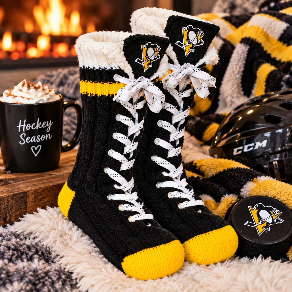 Hockey Skate Slippers Socks Pittsburgh Penguins