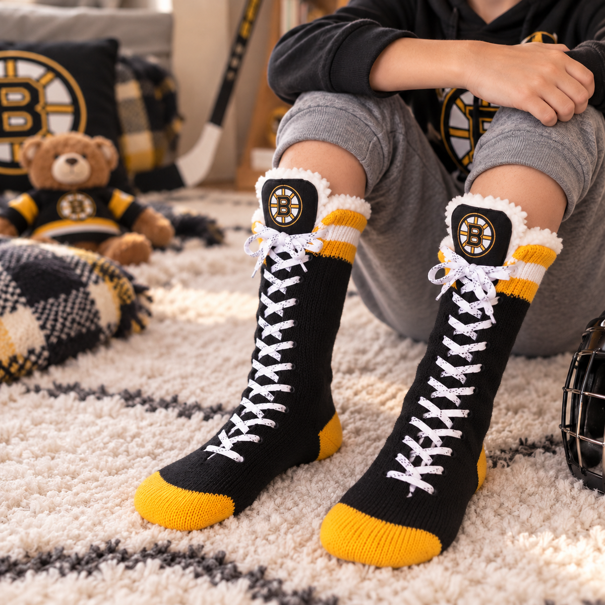 Hockey Skate Slippers Socks Boson Bruins