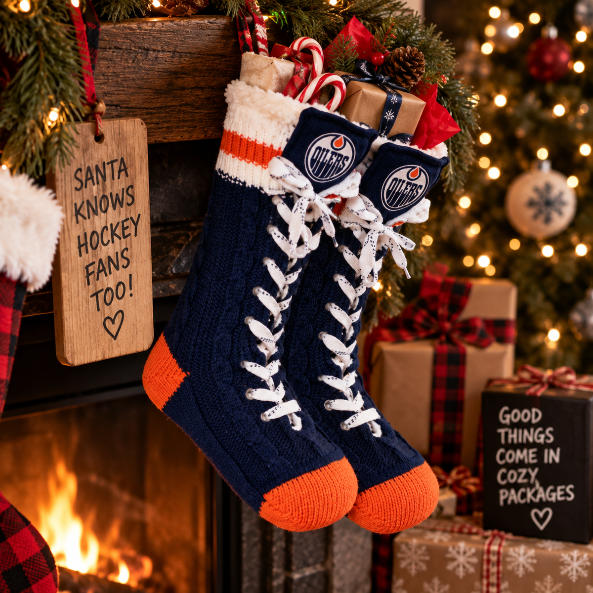 Hockey Skate Slippers Socks Edmonton Oilers