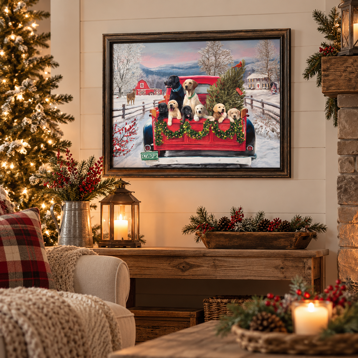 40% OFF Christmas Home Decor Picture Truck with Black Labs