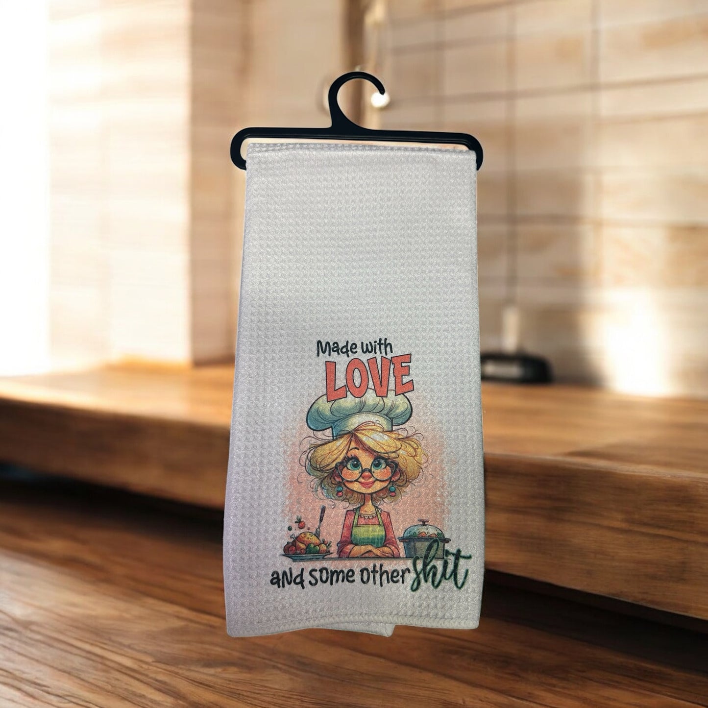 Fun Tea Towel Made with Love and other Shit