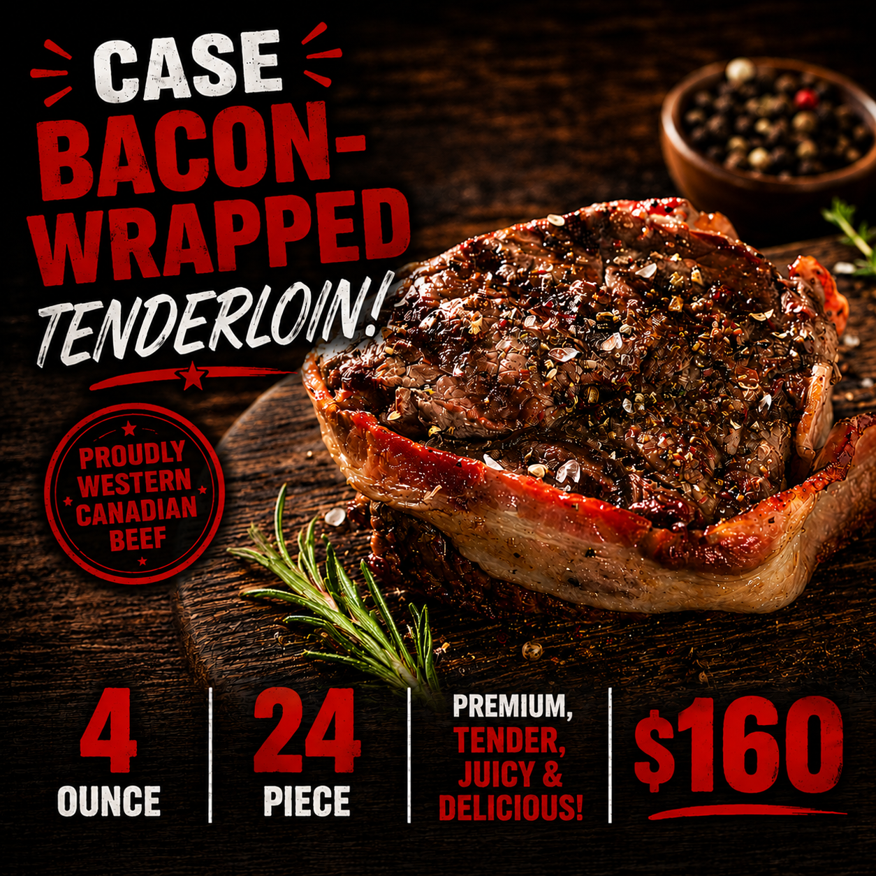 CASE Bacon Wrapped Tenderloins 4 oz 24 pc