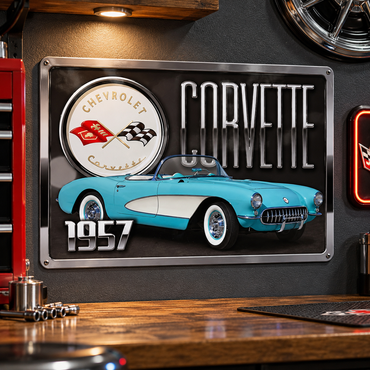'57 Corvette Tin Sign | 17"x12"