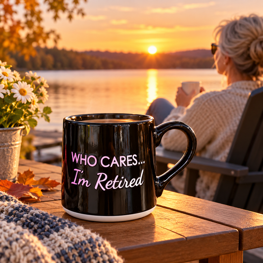Flat Bottom Coffee Mug Who Cares I'm Retired