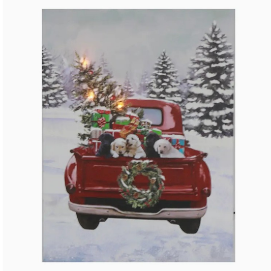 Glow LED Canvas Wall Art Red Truck