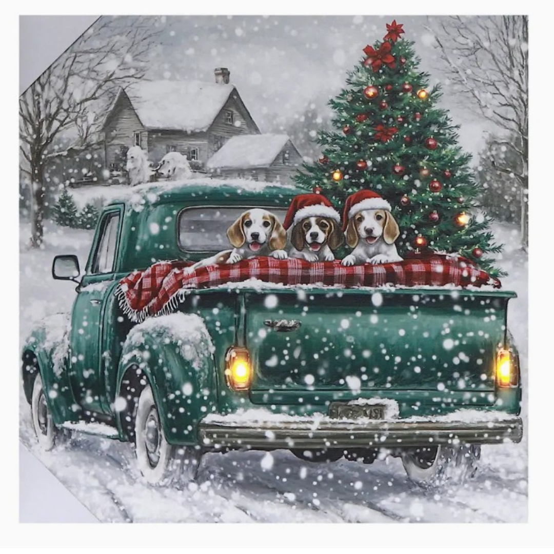 Glow LED Canvas Wall Art Truck Puppies