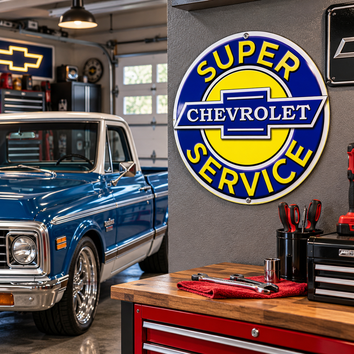 Chevrolet Super Service Tin Sign | 12" Round