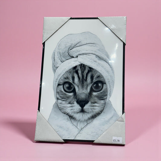 Funny Bathroom Sign Cat in Towel