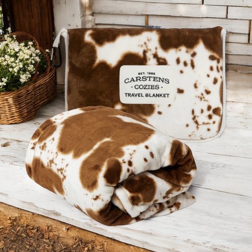 Cowhide Travel Blanket Pillow