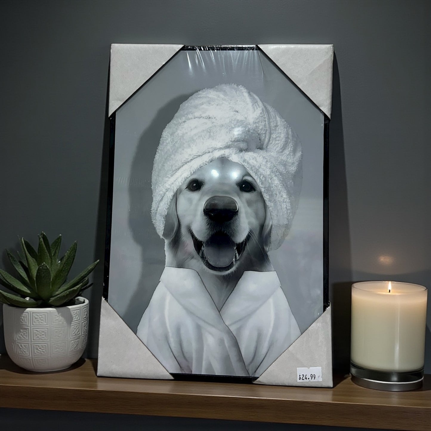 Funny Bathroom Sign Dog in Towel