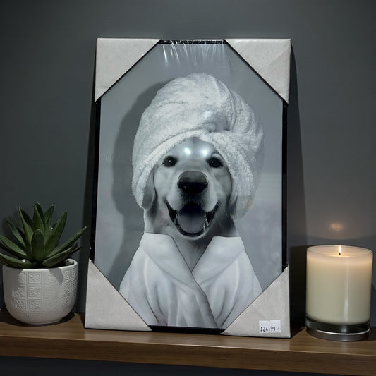 Funny Bathroom Sign Dog in Towel