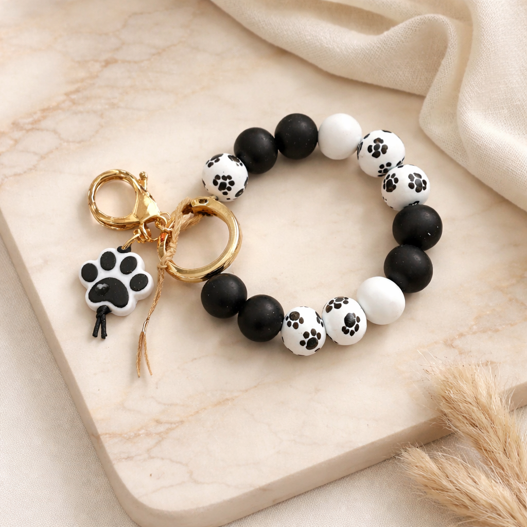 Pet Parents Silicone Wristlet Keychain White
