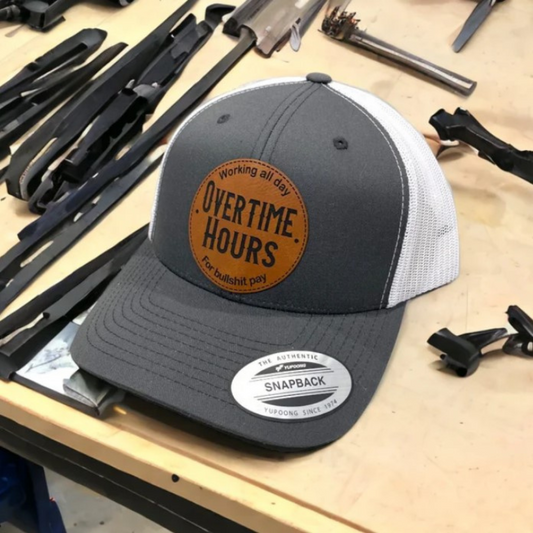 Leather Patch Hat Overtime Hours For Bullshit Pay