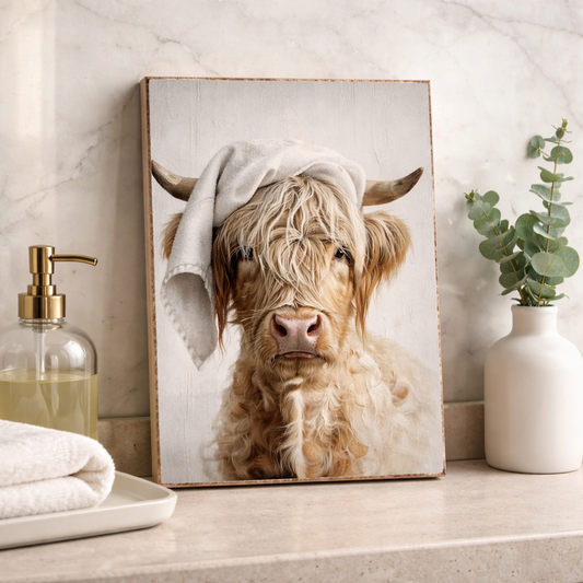 Shelf Sitter Bathroom Sign Highland Cow