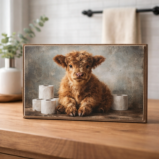 Shelf Sitter Bathroom Sign Highland Cow