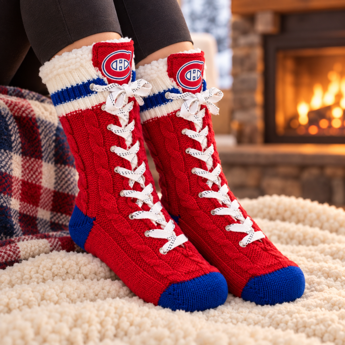 Hockey Skate Slippers Socks Montreal Canadiens
