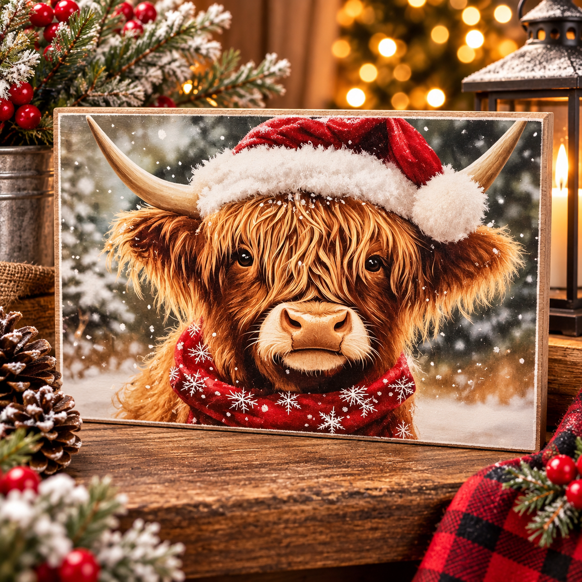 Jan Michaels Sign Highland Cow Christmas