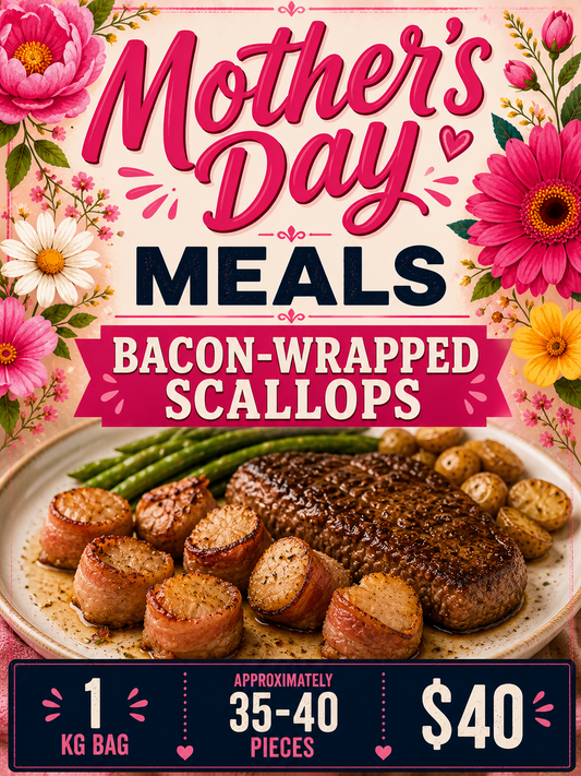 MEGA BAG Bacon Wrapped Scallops 1kg Approx 35-40 pc