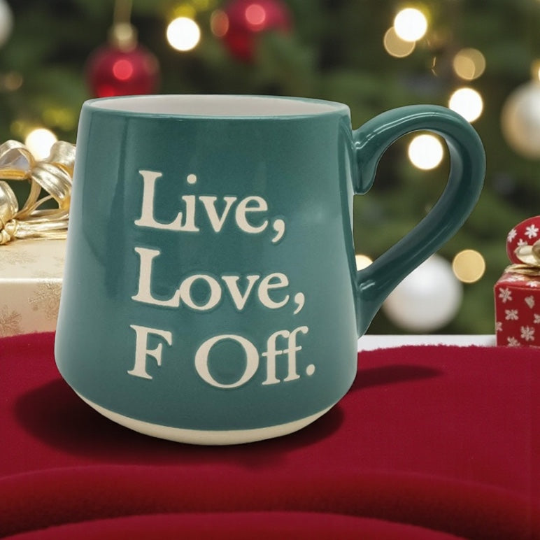 Flat Bottom Mug Live, Love F Off