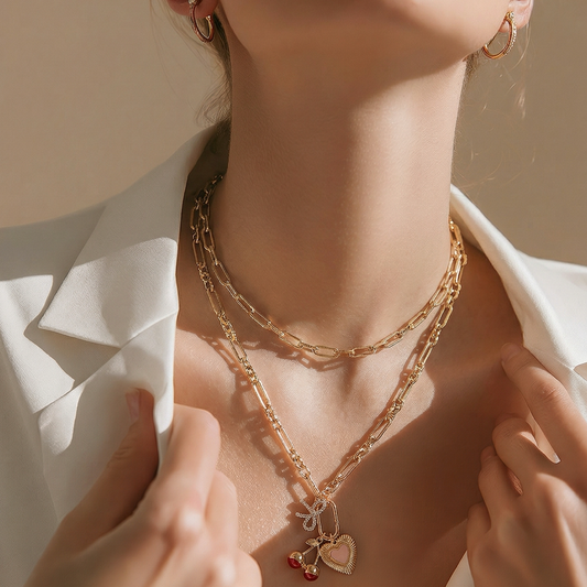 Long Layered Looking Necklace Gold