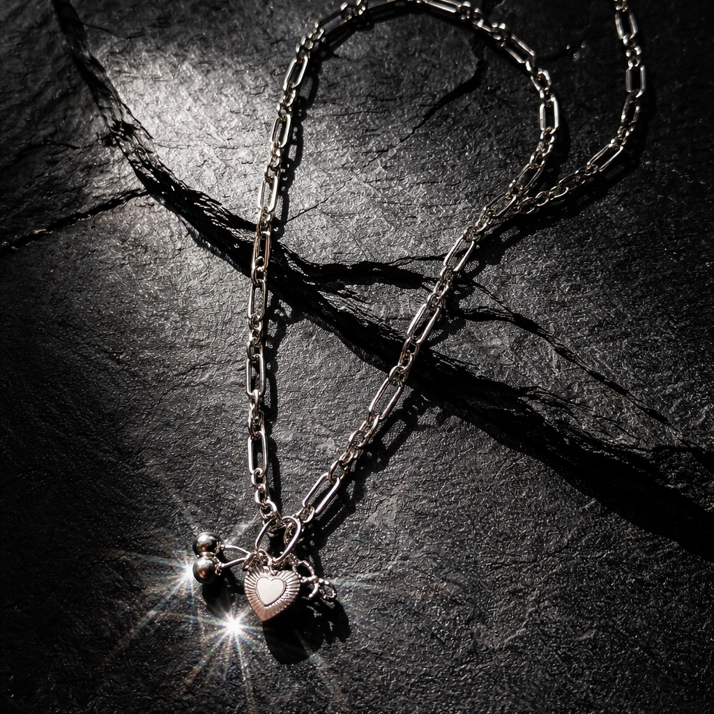 Long Layered Looking Necklace Silver