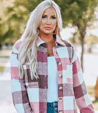 Load image into Gallery viewer, Pink Plaid  Color Block Buttoned long sleeve  jacket(w/pocket)
