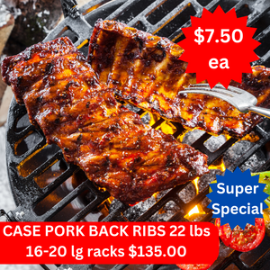 1Case Pork Back Ribs 22 lbs Approx 20 larger racks (16/20 oz racks) Skin Off