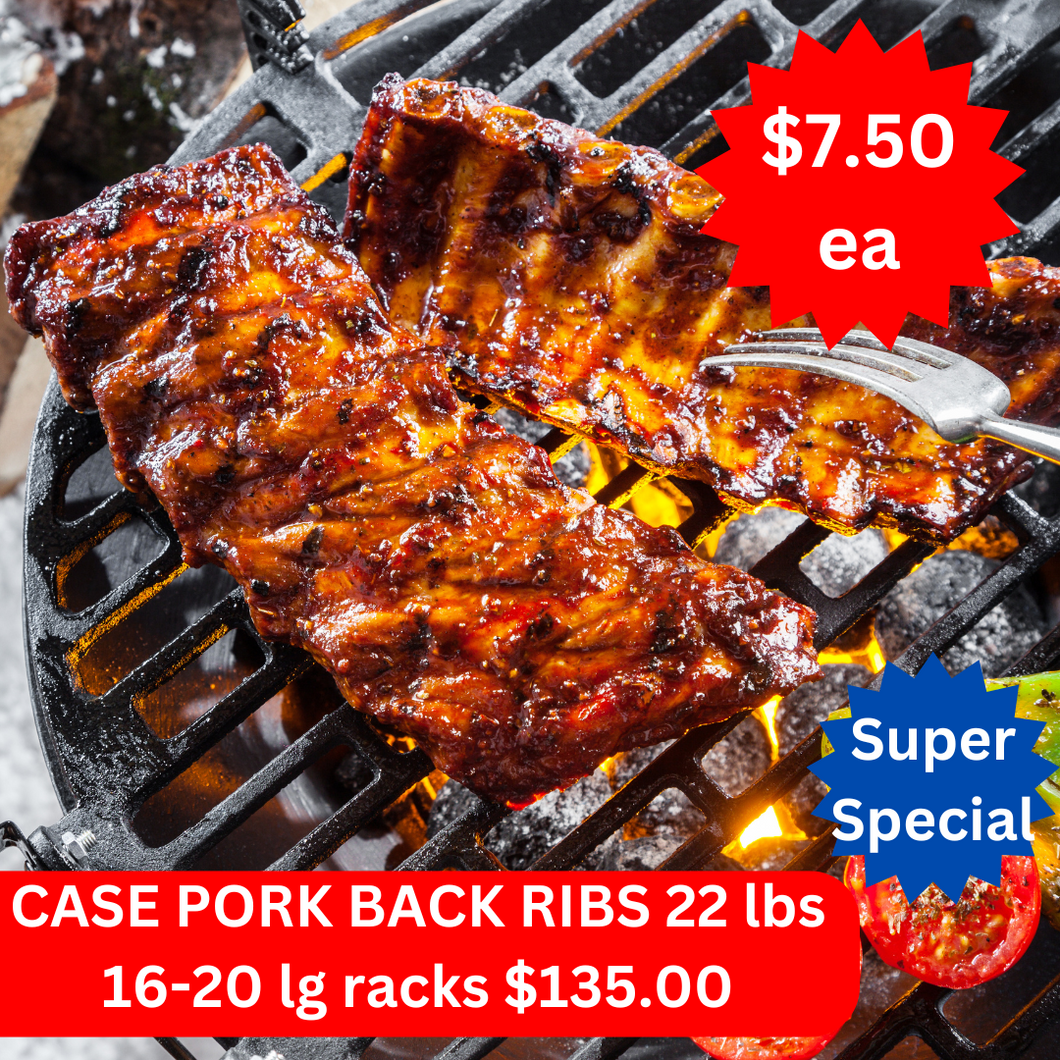 1Case Pork Back Ribs 22 lbs Approx 20 larger racks (16/20 oz racks) Skin Off