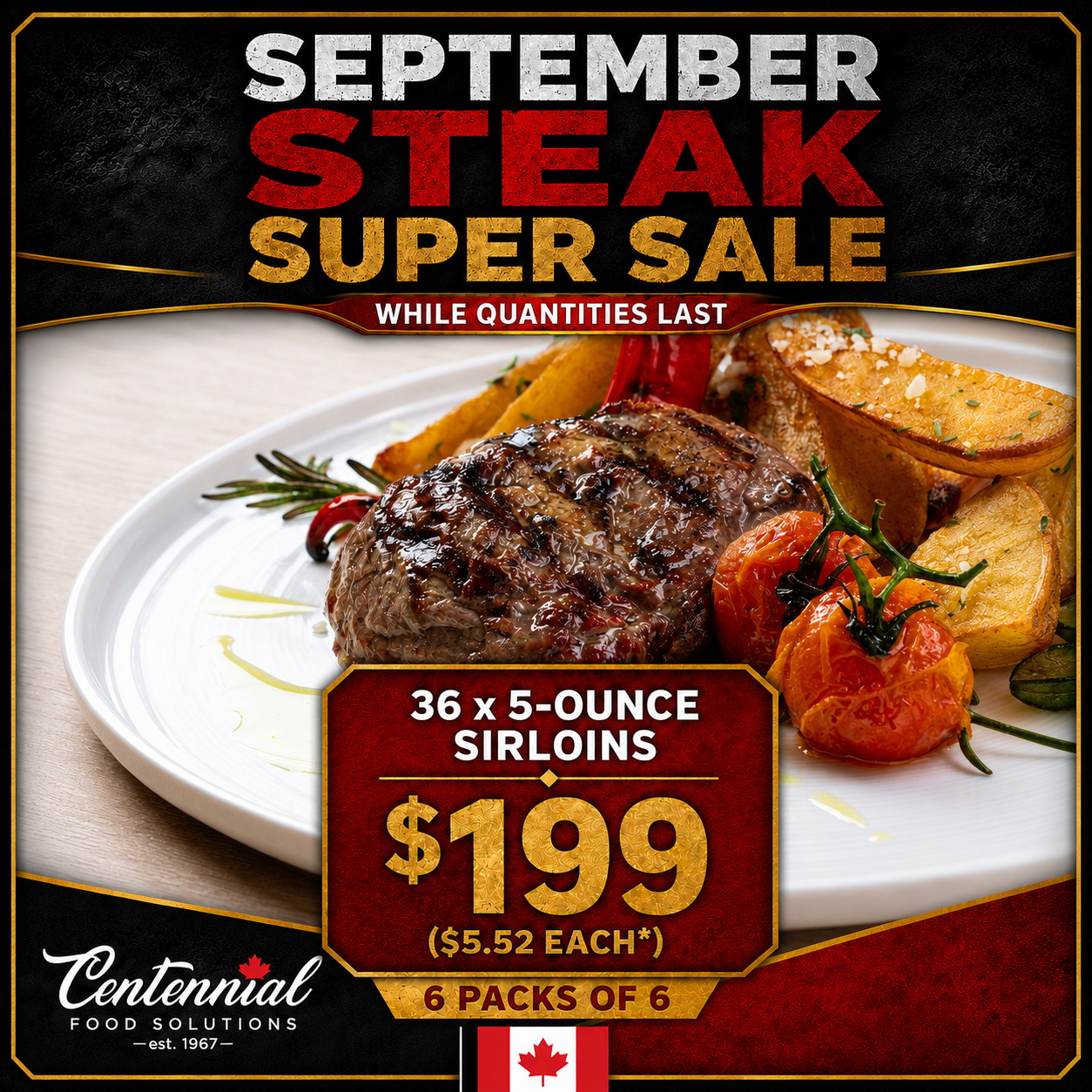 \SUPERSALE Case Sirloin Steaks 5oz 36 pc *$5.52 ea