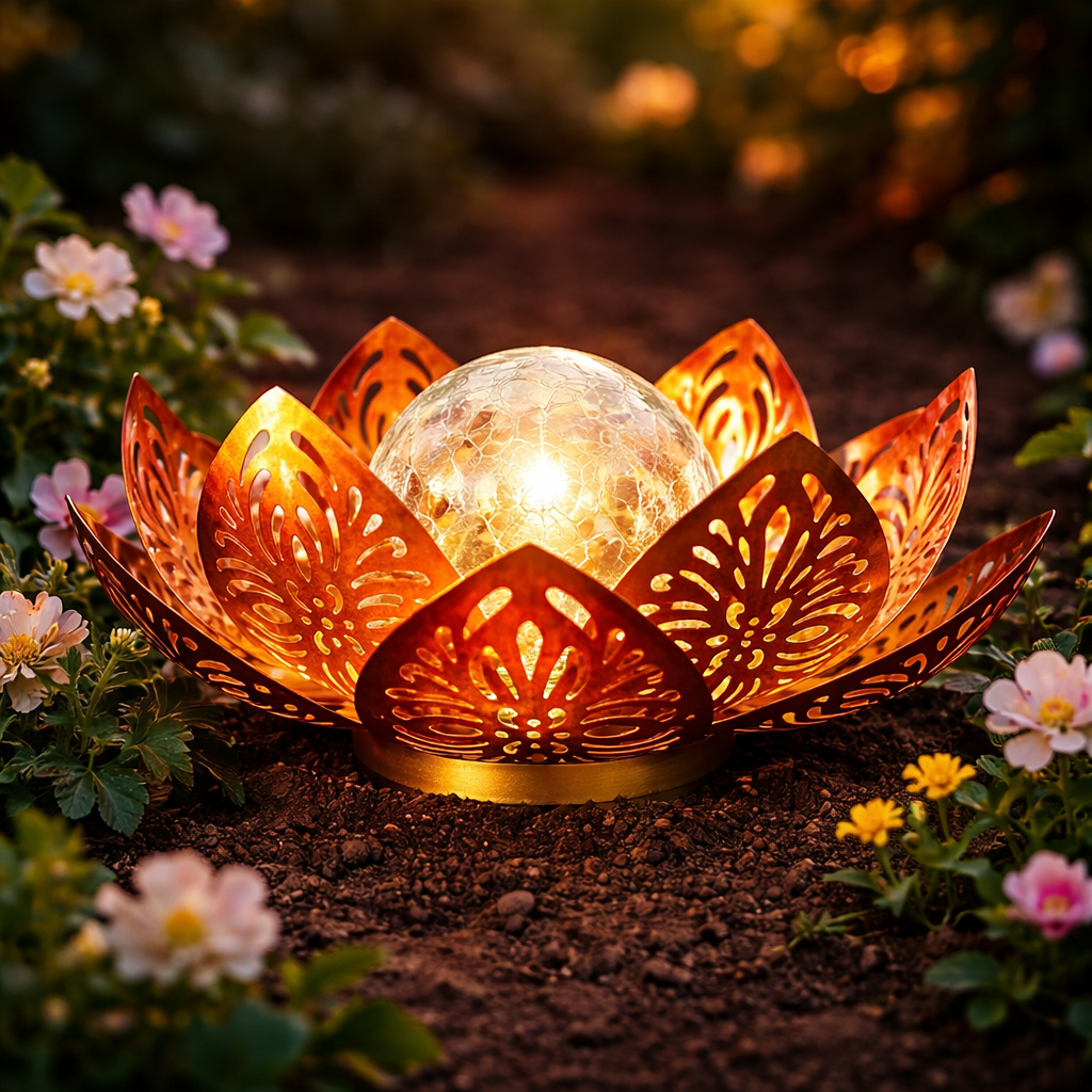 Solar Lights Lotus Gold
