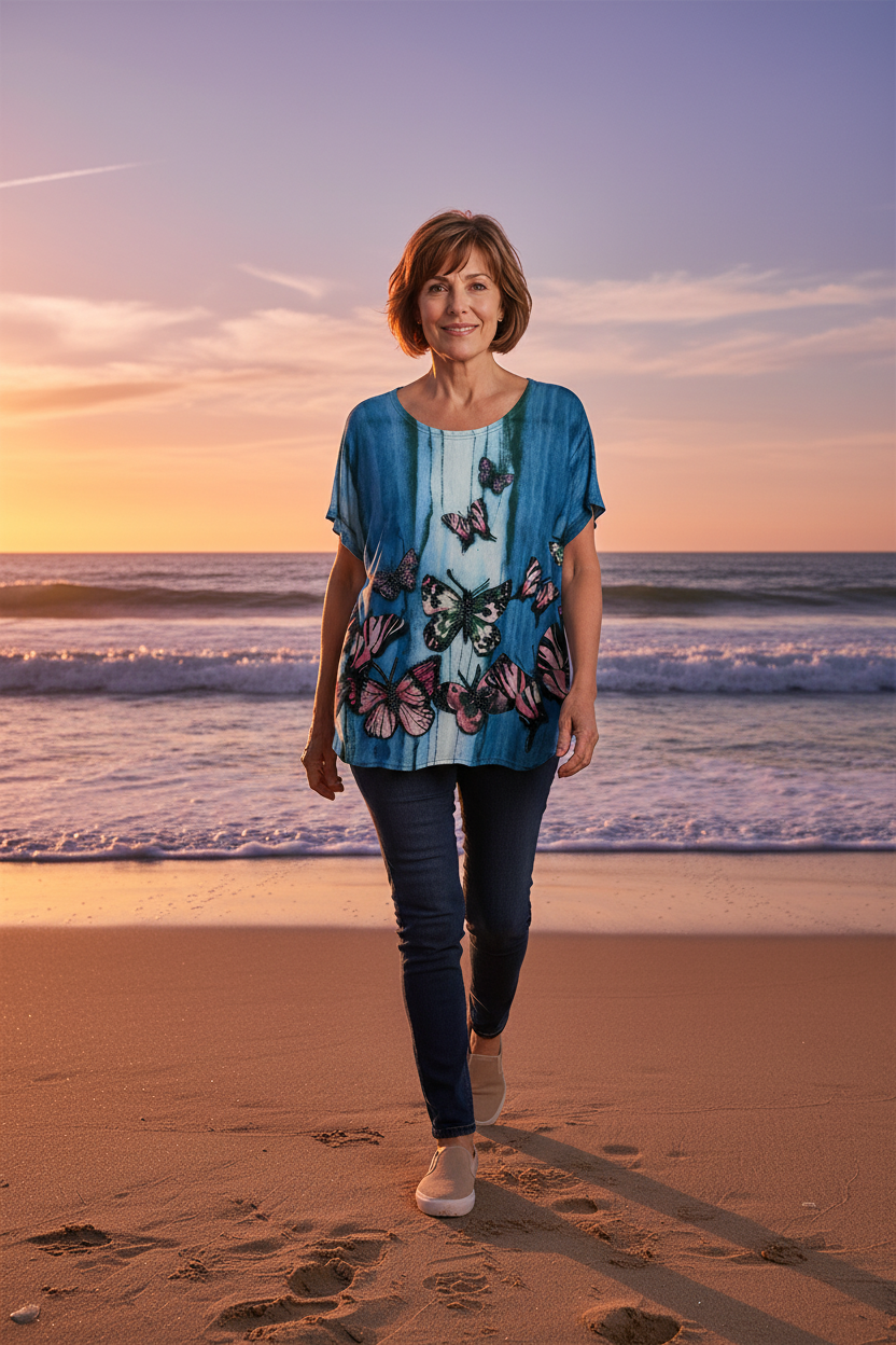 SUPERSALE!  Summer Top Glittery Butterfly Blue