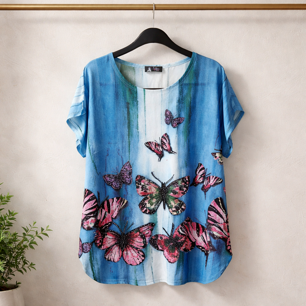 SUPERSALE!  Summer Top Glittery Butterfly Blue
