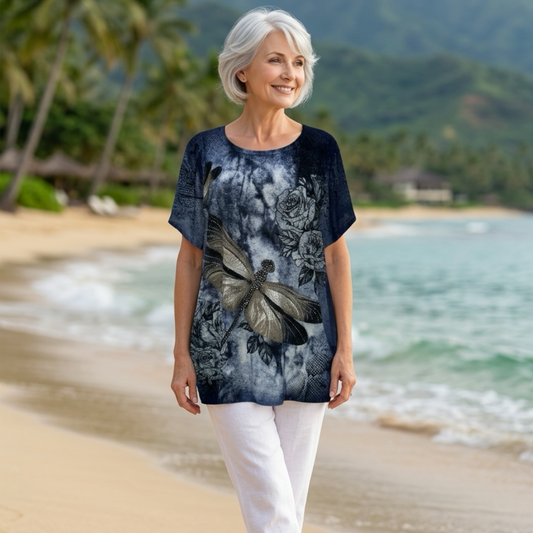 SUPERSALE!  Summer Tops Dark Blue Dragonfly