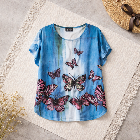 SUPERSALE!  Summer Top Glittery Butterfly Blue