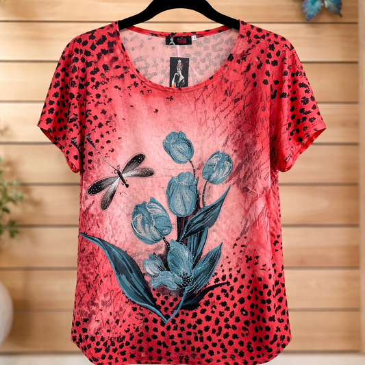 SUPERSALE!  Summer Top Glitter Coral Hummingbird