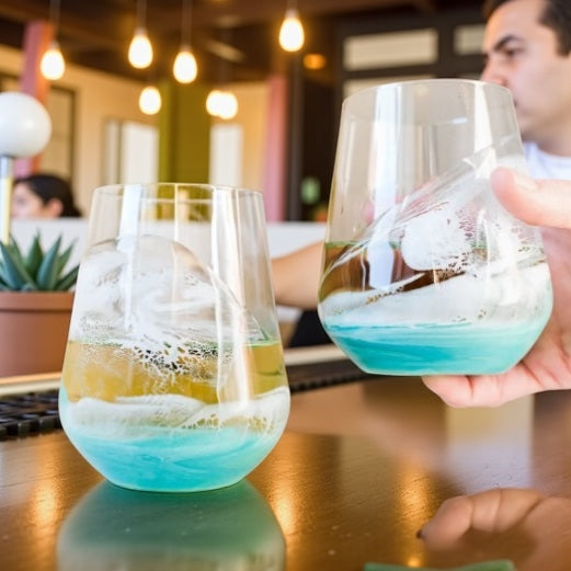 Lynn & Liana Frosted Resin Wine Glass Teal Gold White