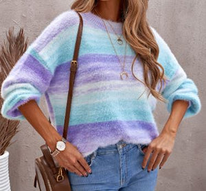 Sky Blue Colorblock Tye-Dye Mohair Sweater