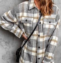 Load image into Gallery viewer, Brown Plaid Print Pocket Shacket
