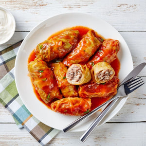 Tray of Large Cabbage Rolls (beef and rice) in sauce *16 per