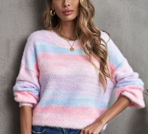 Pink Colorblock Tye-Dye Mohair Sweater